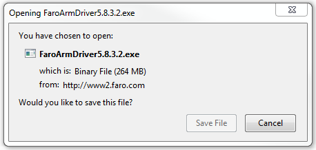 FaroArm Driver Download-Fenster